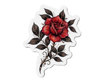 Gothic Red Rose Magnet: Tattoo Flash Flower Decor