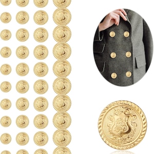 40 botones de metal dorado para blazer, 4 tamaños, estilo vintage, ideales para costura, trajes, chaquetas vaqueras, abrigos deportivos y suéteres de mujer.