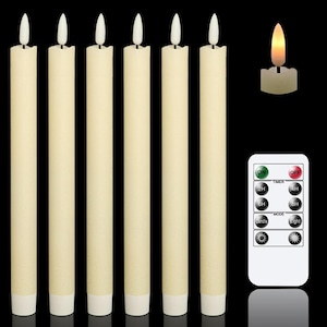 Velas cónicas sin llama color marfil con efecto parpadeante, control remoto de 10 teclas, luz LED cálida 3D para ventanas, cera auténtica, paquete de 6.
