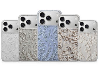 Cover per telefono con motivo floreale in rilievo, cover di lusso con motivo vintage in rilievo, compatibile con iPhone 17, 16, 15, 14, 13, 12, 11, Samsung S25, S24, S23, Pixel 10, 9, 8, 7