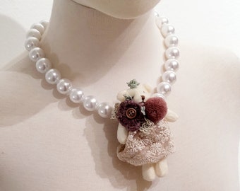 Pearl Bear Necklace - Lolita - Hime Gyaru - Kawaii - Jfashion