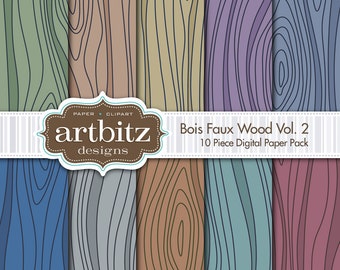 Bois, Vol. 2, 10 Piece Faux Wood Texture Digital Scrapbooking Paper Pack, 12"x12", 300 dpi .jpg, Instant Download!