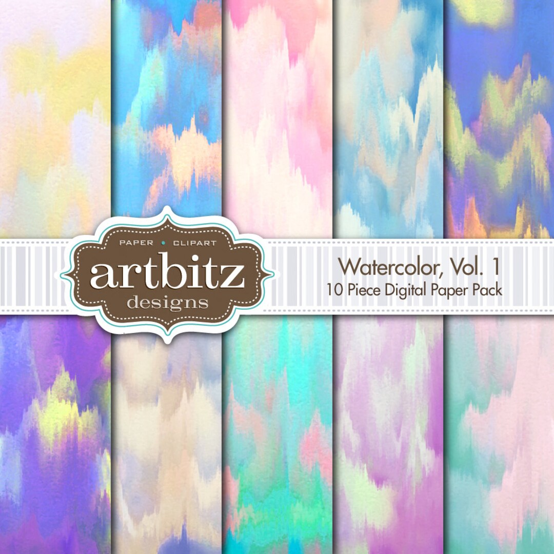 Watercolor, Vol. 1, 10 Piece Digital Scrapbooking Paper Pack, 12"x12 ...