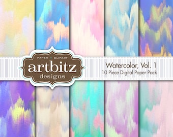 Acuarela, Vol. 1, 10 piezas paquete de papel de Scrapbooking Digital, 12 "x 12", 300 dpi jpg