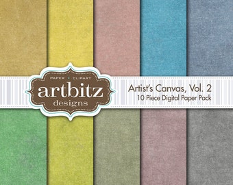 Artist's Canvas Vol. 2 10 Piece Digital Scrapbook Paper Pack, 12"x12", 300 dpi .jpg, Instant Download