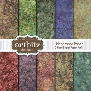 Handmade Paper 10 Piece Marbled Texture Digital Scrapbooking Paper Pack, 12&quot;x12&quot;, 300 dpi .jpg, Instant Download