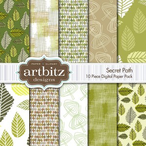 Secret Path 10 Piece Digital Scrapbooking Paper Pack, 12&quot;x12&quot;, 300 dpi .jpg, Instant Download!