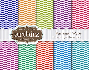 Permanent Wave 10 Piece Digital Scrapbooking Paper Pack, 12"x12", 300 dpi .jpg, Instant Download!