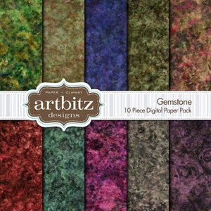 Gemstone 10 Piece Marbled Texture Digital Scrapbooking Paper Pack, 12&quot;x12&quot;, 300 dpi .jpg, Instant Download!