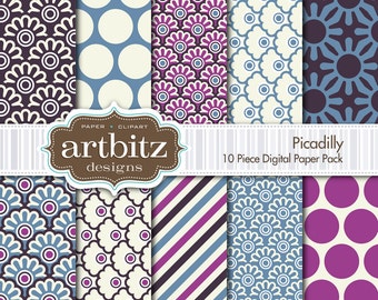 Pack para papel Scrapbooking Digital de Picadilly 10 piezas textura Floral, 12 "x 12", 300 dpi jpg, descarga inmediata!