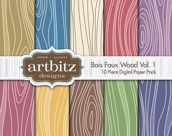 Bois, Vol. 1, 10 piezas imitación madera textura paquete de papel de Scrapbooking Digital 12 "x 12", 300 dpi jpg, Instand descargar!