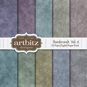 Rembrandt, Vol. 6, 10 Piece Digital Scrapbooking Paper Pack, 12&quot;x12&quot;, 300 dpi .jpg, Instant Download!