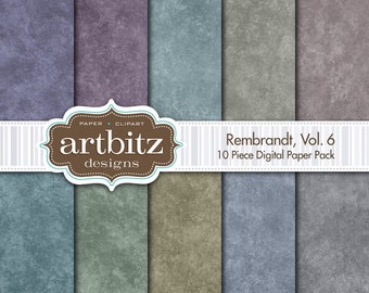 Rembrandt, Vol. 6, 10 Piece Digital Scrapbooking Paper Pack, 12"x12", 300 dpi .jpg, Instant Download!