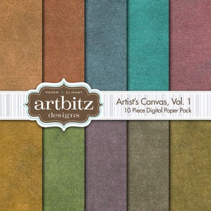 Artist&#39;s Canvas Vol. 1 10 Piece Digital Scrapbook Paper Pack, 12&quot;x12&quot;, 300 dpi .jpg, Instant Download!