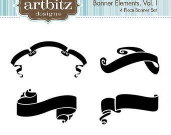 Banner Elements, Vol. I, No. 17003 Scrapbooking Clip Art Kit, 300 dpi .jpg and .png, Instant Download!