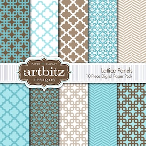 Lattice Panels 10 Piece Digital Scrapbooking Paper Pack, 12&quot;x12&quot;, 300 dpi .jpg, Instant Download!