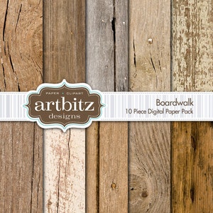 Boardwalk, Vol. 1 10 Piece Wood Texture Digital Scrapbooking Paper Pack, 12x12, 300 dpi .jpg, Instant Download image 1