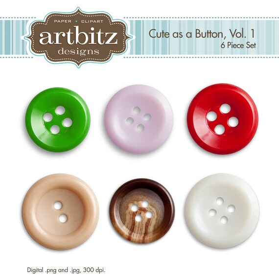 Cute as a Button Vol. 1 Set of 6 Button Clip Art Kit 300 | Etsy