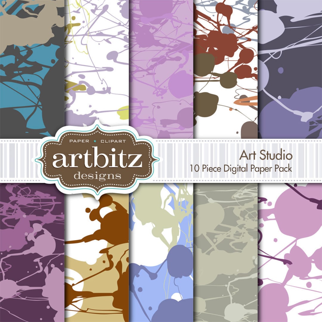 Art Studio 10 Piece Digital Scrapbooking Paper Pack, 12"x12", 300 Dpi ...