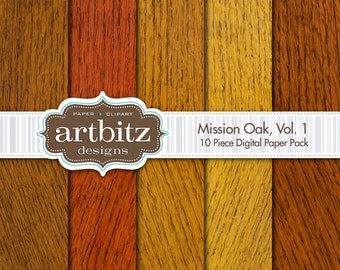 Misión roble 10 pieza de textura de madera paquete de papel de Scrapbooking Digital 12 "x 12", 300 dpi jpg, descarga inmediata!