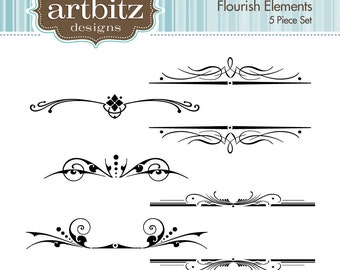 Flourish Elements, No. 17002 Clip Art Kit, 300 dpi .jpg and .png, Instant Download!