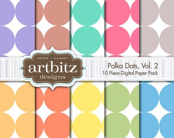 Polka Dots Vol. 2, 10 piezas paquete de papel de Scrapbooking Digital 12 "x 12", 300 dpi jpg, descarga inmediata!