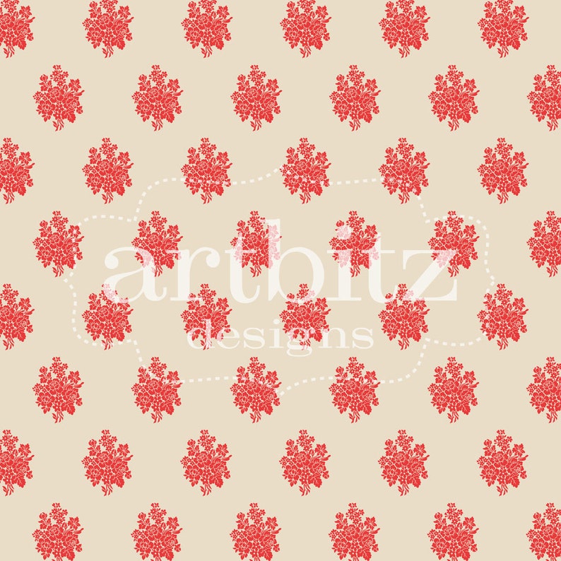 Floral Bouquet Damask 10 Piece Digital Scrapbooking Paper Pack, 12x12, 300 dpi .jpg, Instant Download image 3