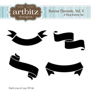 Banner Elements, Vol. II, No. 17004 Scrapbooking Clip Art Kit, 300 dpi .jpg and .png, Instant Download!