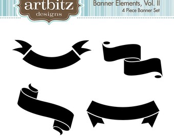 Banner Elements, Vol. II, No. 17004 Scrapbooking Clip Art Kit, 300 dpi .jpg and .png, Instant Download!