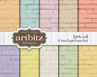SoHo Loft, 10 pieza ladrillo textura paquete de papel de Scrapbook Digital 12 "x 12", 300 dpi jpg, descarga instantánea!