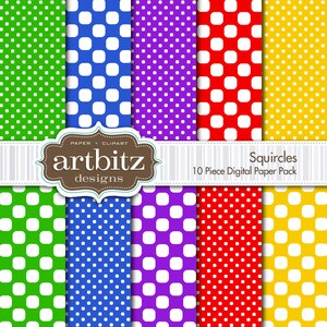 Squircles, 10 Piece Digital Scrapbook Paper Pack, 12&quot;x12&quot;, 300 dpi .jpg, Instant Download!