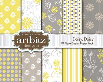 Daisy, Daisy pieza 10 paquete de papel de Scrapbook Digital, 12 "x 12", 300 dpi jpg, descarga inmediata!