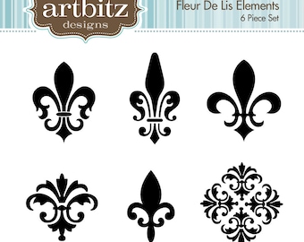 Éléments de la fleur De Lis, n ° 17001 Clip Art Kit, 300dpi .jpg et .png, téléchargement immédiat !