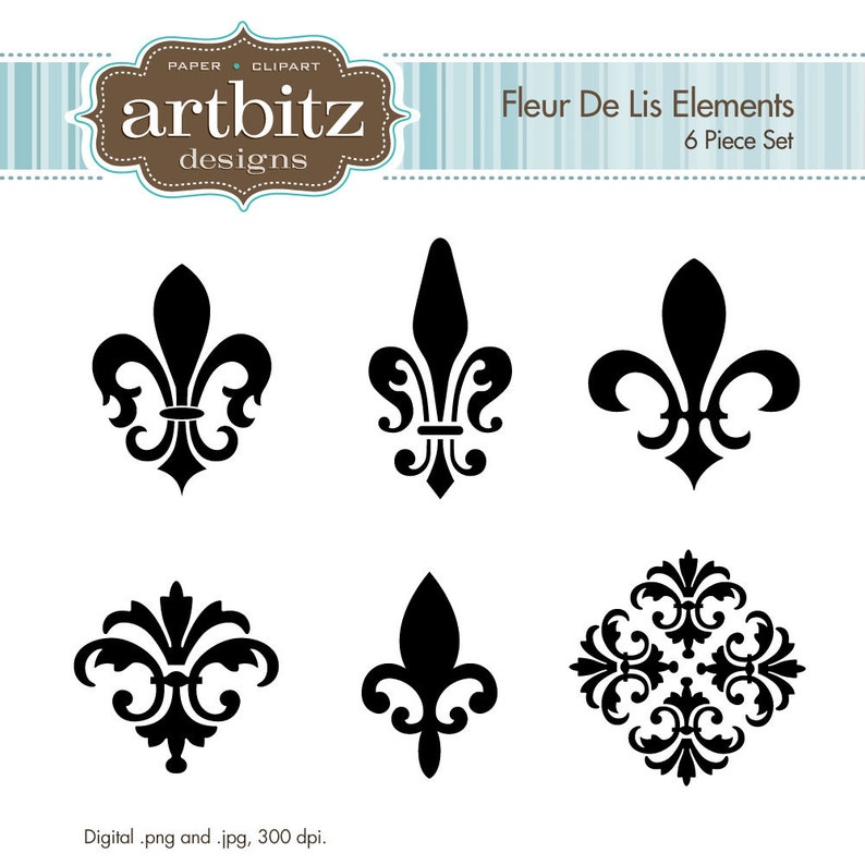 Fleur De Lis Elements, No. 17001 Clip Art Kit, 300 dpi .jpg and .png, Instant Download image 1