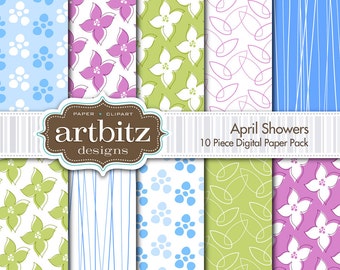 Lluvias de abril 10 piezas paquete de papel de Scrapbooking Digital 12 "x 12", 300 dpi jpg, Instand descargar!