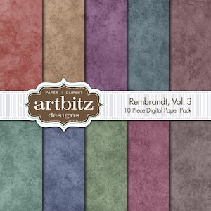Rembrandt, Vol. 3, 10 Piece Digital Scrapbooking Paper Pack, 12&quot;x12&quot;, 300 dpi .jpg, Instant Download!