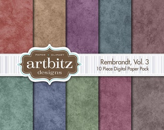 Rembrandt, Vol. 3, 10 Piece Digital Scrapbooking Paper Pack, 12"x12", 300 dpi .jpg, Instant Download!