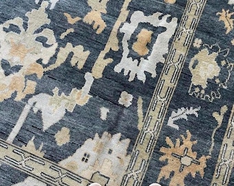 Hand Knotted Blue Floral Rug, Navy Oriental Wool Rug, Traditional Persian Style Carpet, Handmade Area Rug