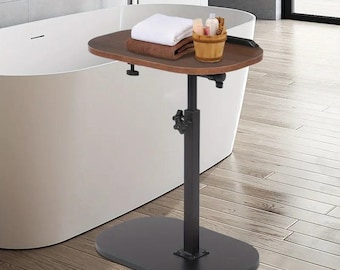Hand Made C-Shaped End Table, Adjustable Height Swivel Laptop Desk, Flip Top TV Tray