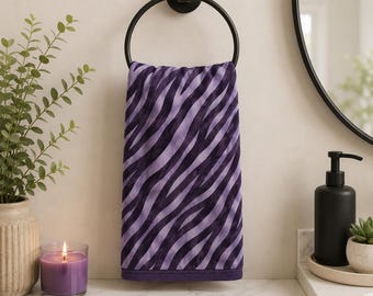 Purple Zebra Hand Towel, Animal Print Bathroom Towel, Modern Zebra Bathroom Decor, Luxury Wildlife Hand Towel, Purple Guest Bathroom