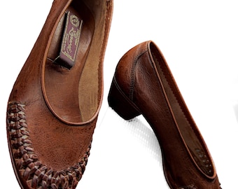 Creazioni Lepardi Woven Toe Leather Pumps – 1980s Italian Brown Heels (EU 34)