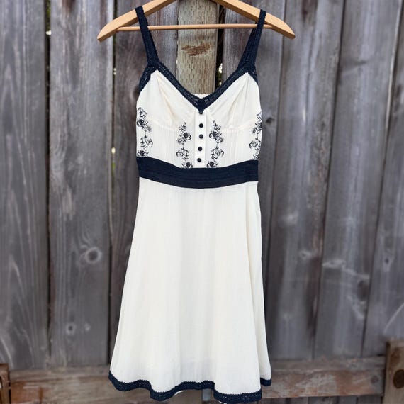 Vintage Forever 21 Silk Embroidered Midi Dress: Black Lace, Cottagecore Coquette (Size S)