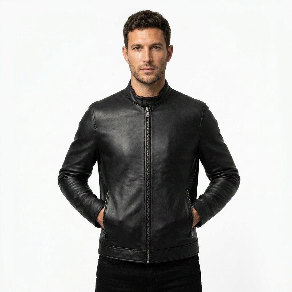 Men's Black Leather Cafe Racer Jacket