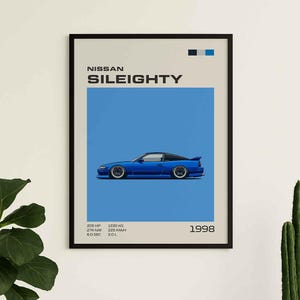 Póster digital del Nissan Sileighty S13 de 1998, arte mural imprimible de coches JDM, póster de coches de drift japoneses, decoración para garaje automotriz.