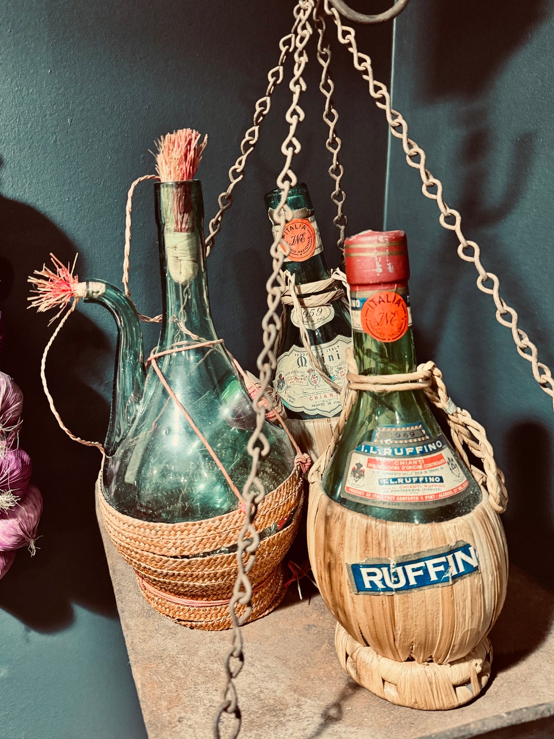 Set of 3 Vintage Italian Wine Bottles 1950s Etsy