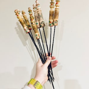 9 Vintage French Metal and Wood Skewers