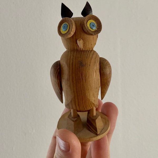 VTG Midcentury Wooden Owl Toothpick Holder Figurine, Taiwan