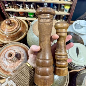 Vintage MCM wooden salt shaker and pepper grinder