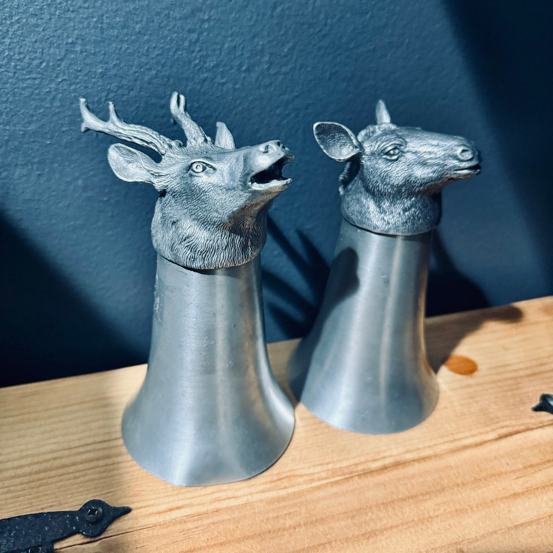 Set of 2 Deer Head Stirrup Cup Hunting Cup Deer Parting Cup Vintage ...