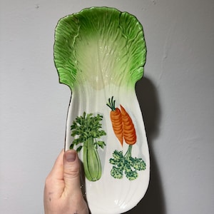 1940&#39;s Ceramic Celery Shaped Serving Dish/Spoonrest, Japan, Painted, Gold Edging